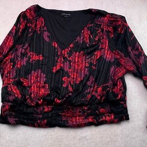 Lane Bryant Black Blouse with Red Floral Print Size 24